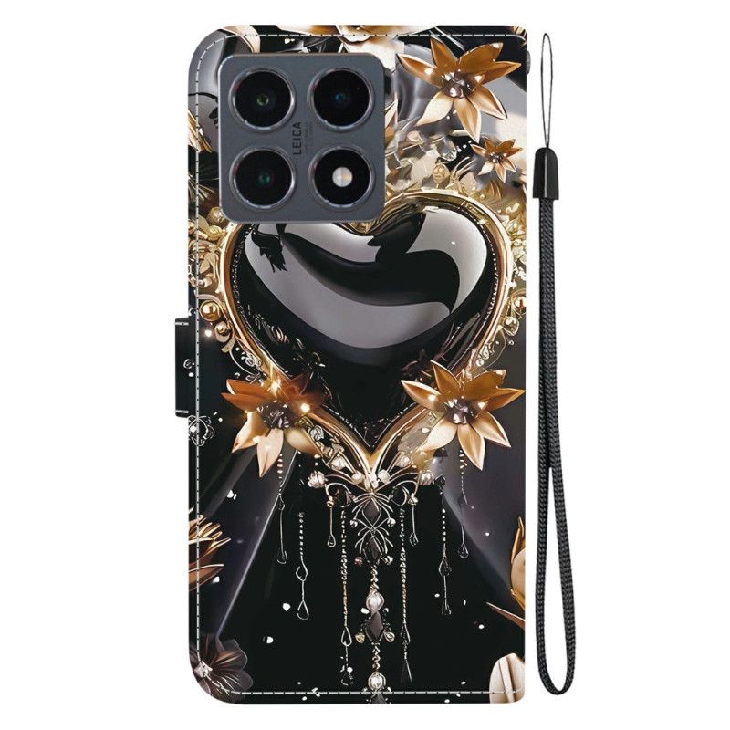 Kožený Kryt Na Xiaomi 15t Černo-zlaté Srdce