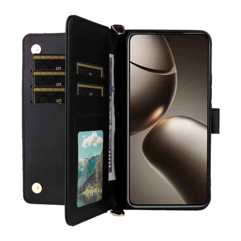 Kožený Kryt Na Xiaomi 15t Prošívané S Ramenním A Zápěstním Popruhem