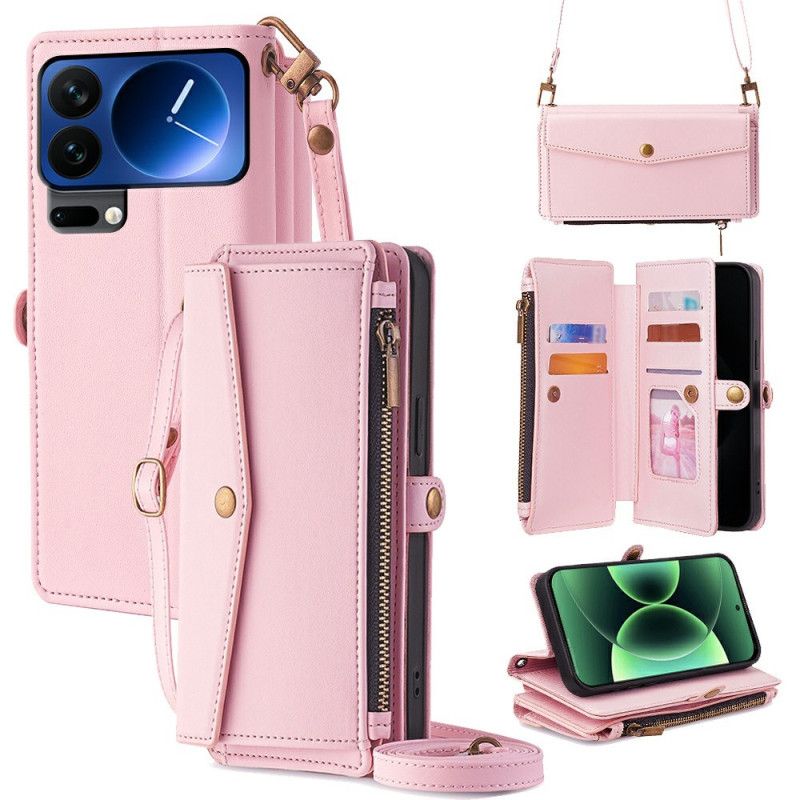 Kožený Kryt Na Xiaomi 17 Pro Peněženka S Ramenním Popruhem