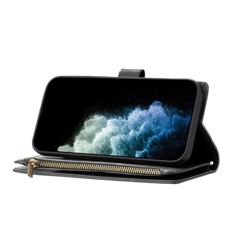 Kožený Kryt Na Xiaomi 17 Pro Peněženka Se Zipem A Popruhem