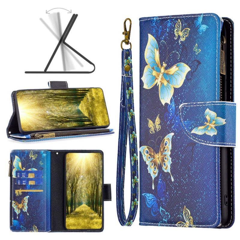Kožený Kryt Na Xiaomi Redmi Note 13 4g Peněženka Golden Butterflies