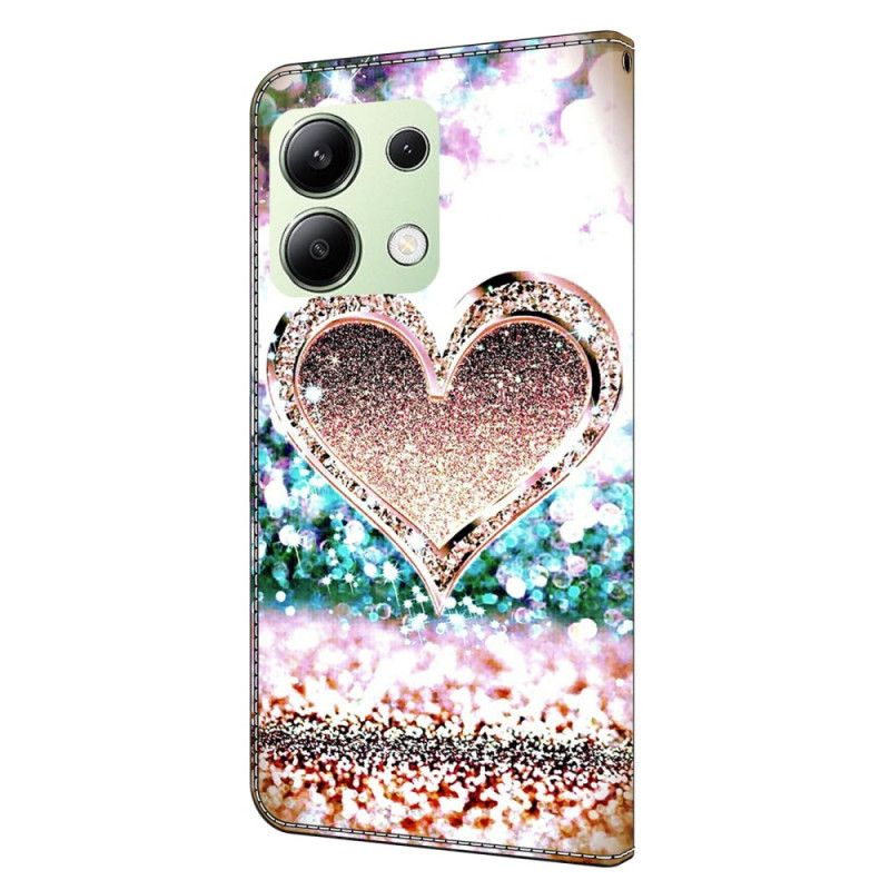 Kožený Kryt Na Xiaomi Redmi Note 13 4g Růžové Diamantové Srdce