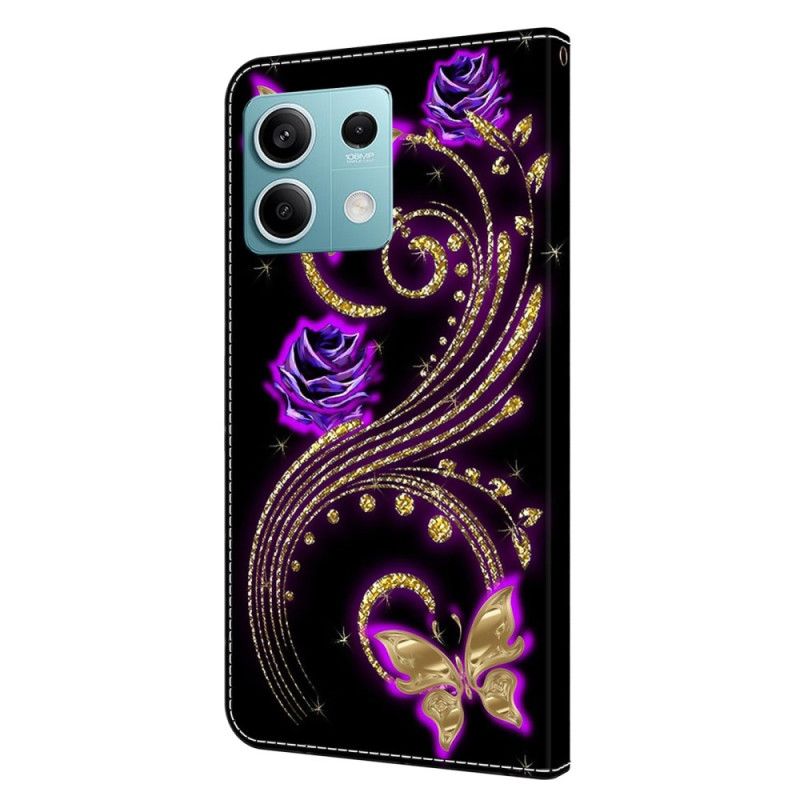 Kožený Kryt Na Xiaomi Redmi Note 13 5g Fialové Květiny A Motýli