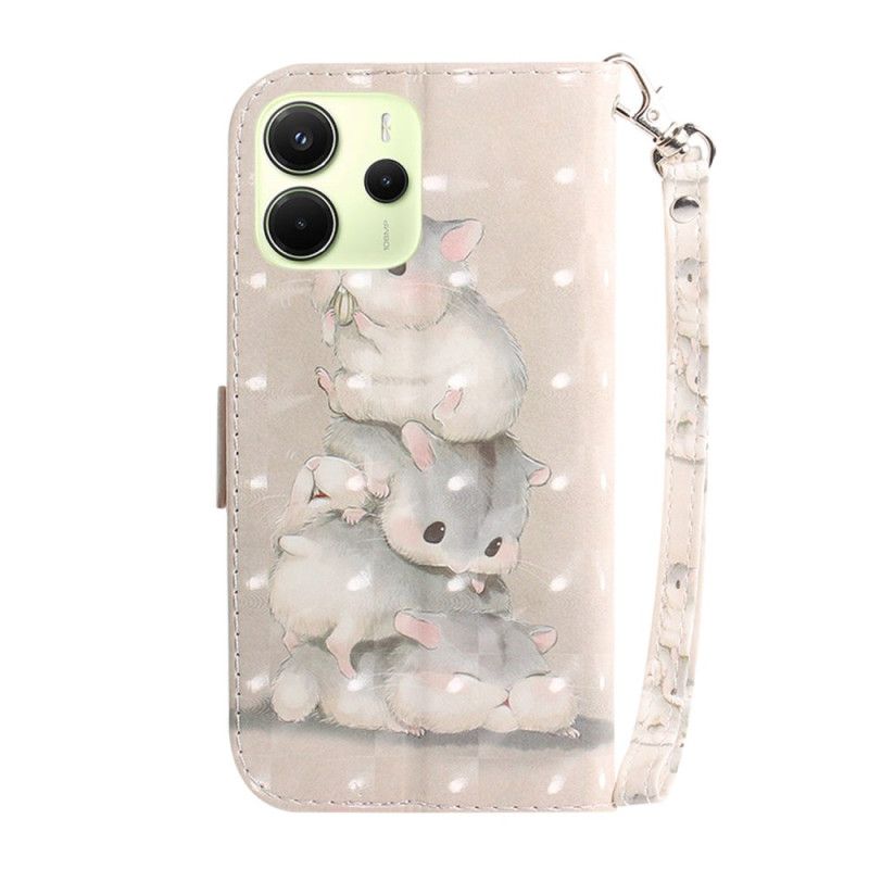 Kožený Kryt Na Xiaomi Redmi Note 14 4g Křečci S Páskem