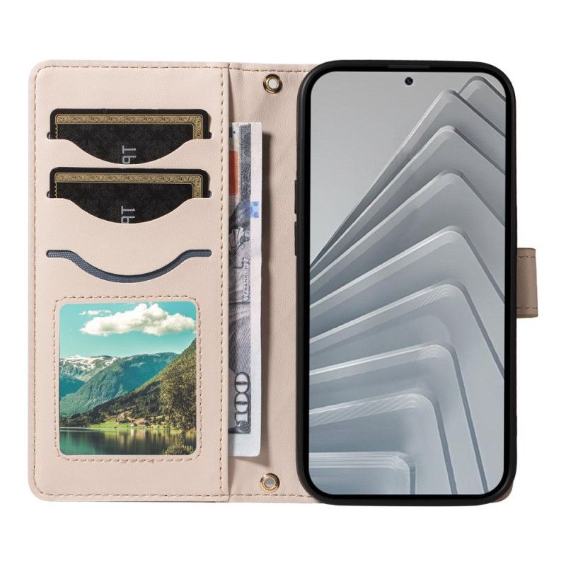 Kožený Kryt Na Xiaomi Redmi Note 14 4g Prošívaná S Popruhem A Ramenním Popruhem