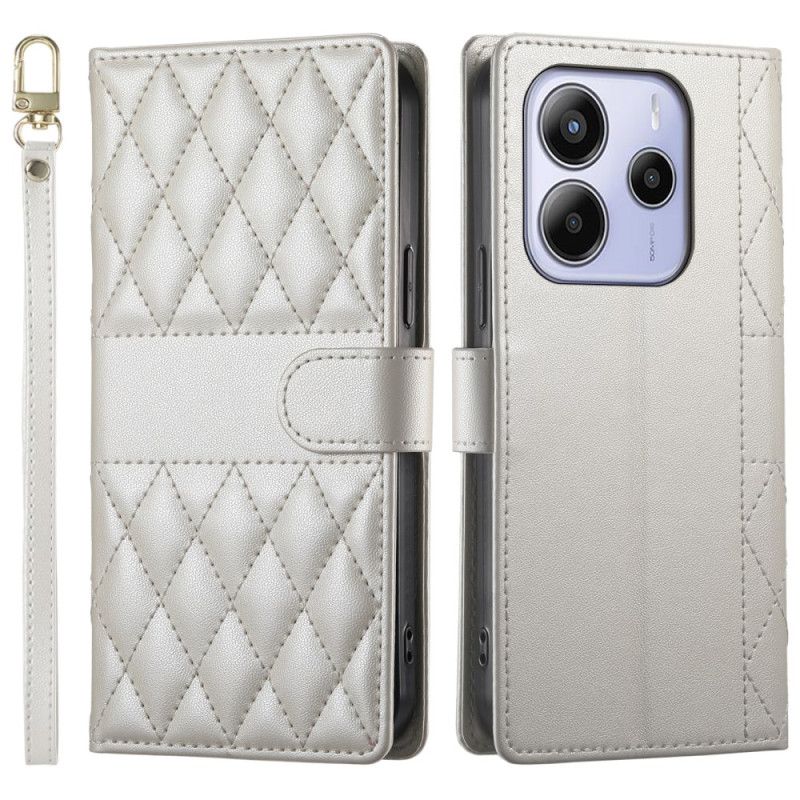 Kožený Kryt Na Xiaomi Redmi Note 14 4g Prošívané S Popruhem A Ramenním Popruhem