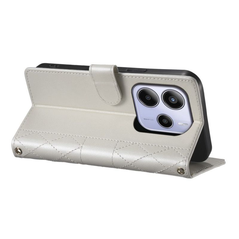 Kožený Kryt Na Xiaomi Redmi Note 14 4g Prošívané S Popruhem A Ramenním Popruhem