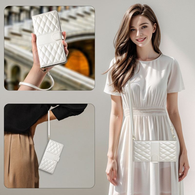 Kožený Kryt Na Xiaomi Redmi Note 14 4g Prošívané S Popruhem A Ramenním Popruhem