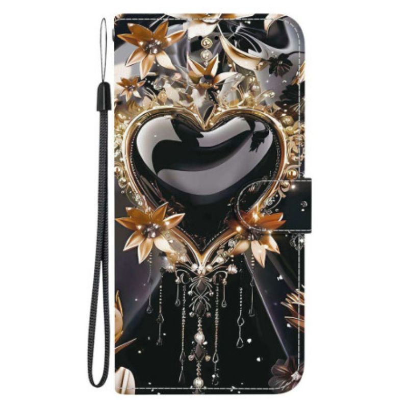 Kožený Kryt Na Xiaomi Redmi Note 15 Pro 5g Černé A Zlaté Srdce