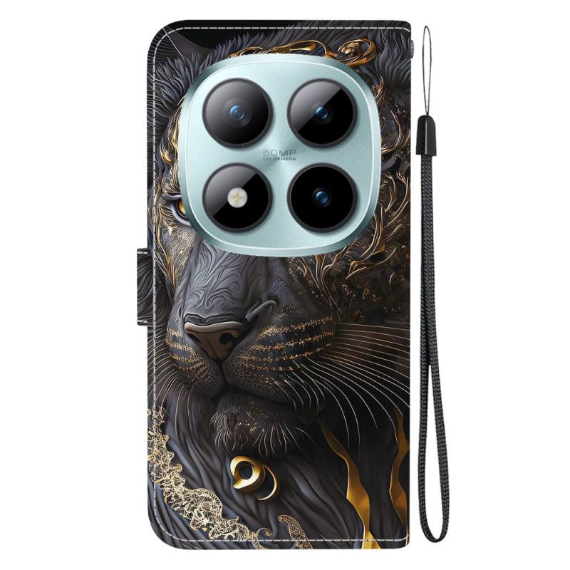 Kožený Kryt Na Xiaomi Redmi Note 15 Pro 5g Černozlatý Lev