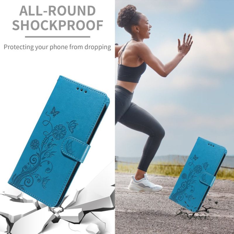 Kožený Kryt Na Xiaomi Redmi Note 15 Pro 5g Motýli A Květiny