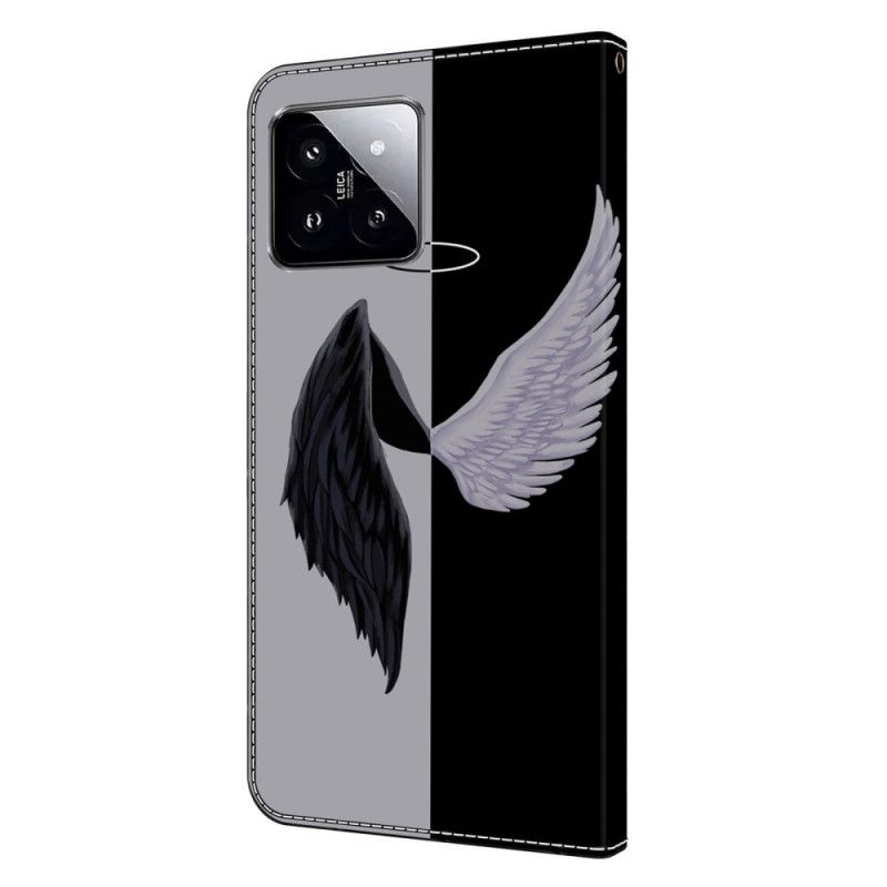 Kožený Kryt Xiaomi 14 Černá A Bílá Křídla