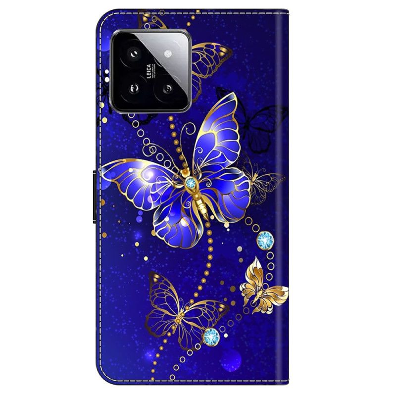 Kožený Kryt Xiaomi 14 Diamantoví Motýli