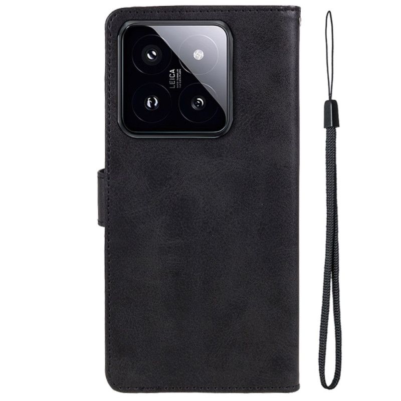 Kožený Kryt Xiaomi 14 Efekt Hladké Kůže S Páskem