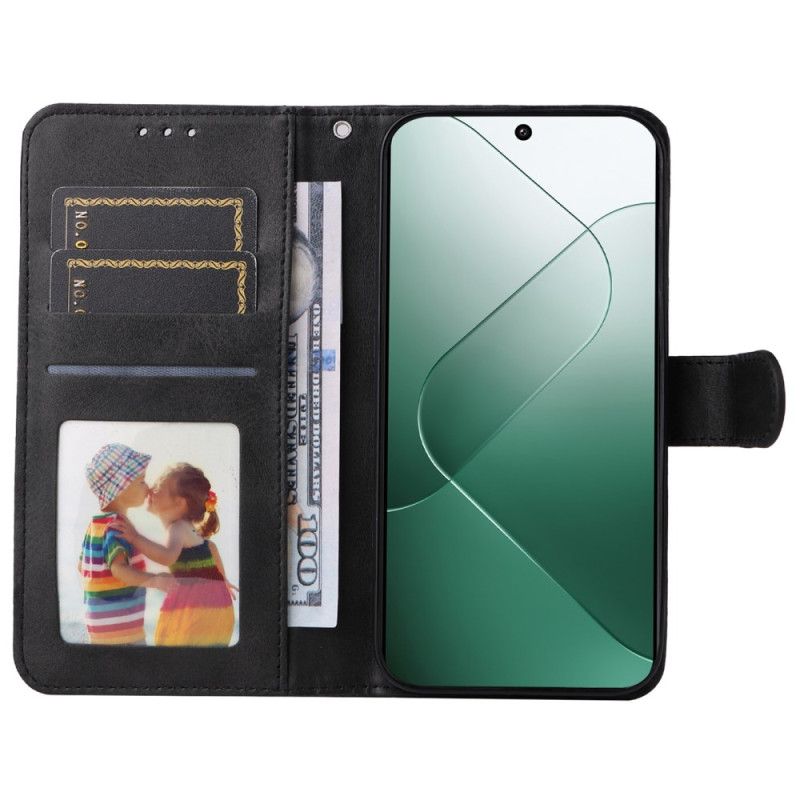 Kožený Kryt Xiaomi 14 Efekt Hladké Kůže S Páskem