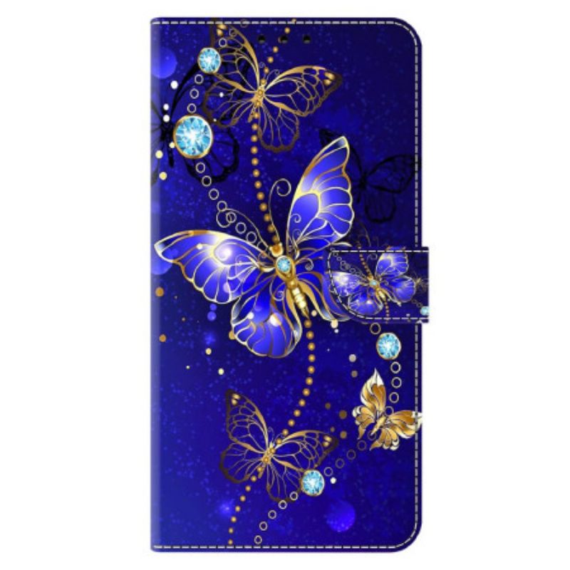 Kožený Kryt Xiaomi 14 Pro Diamantoví Motýli