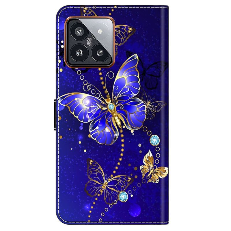 Kožený Kryt Xiaomi 14 Pro Diamantoví Motýli