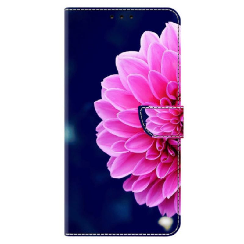Kožený Kryt Xiaomi 14 Pro Růžový Květ Na Modrém Pozadí