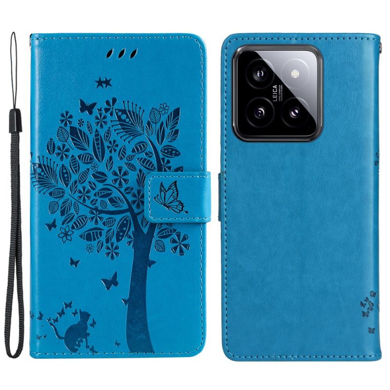Kožený Kryt Xiaomi 14 Strom Kočky A Lanka