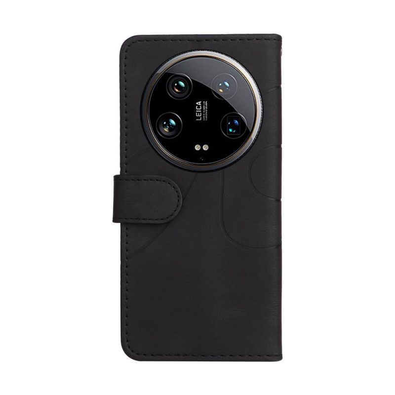 Kožený Kryt Xiaomi 14 Ultra Dvoubarevné A Vlnité Čáry