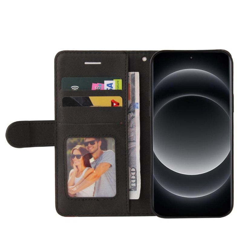 Kožený Kryt Xiaomi 14 Ultra Dvoubarevné A Vlnité Čáry