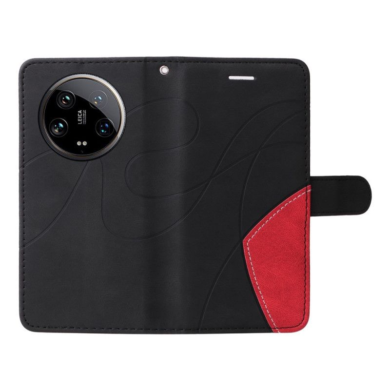 Kožený Kryt Xiaomi 14 Ultra Dvoubarevné A Vlnité Čáry