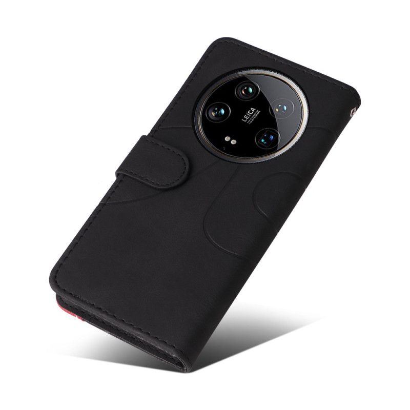 Kožený Kryt Xiaomi 14 Ultra Dvoubarevné A Vlnité Čáry