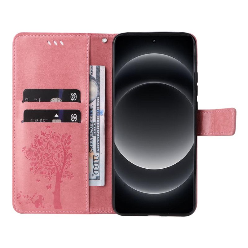 Kožený Kryt Xiaomi 14 Ultra Kočka A Strom