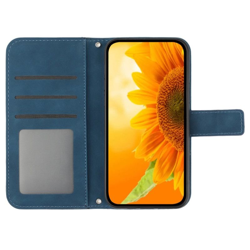 Kožený Kryt Xiaomi 14 Ultra Slunečnicový Vzor S Páskem
