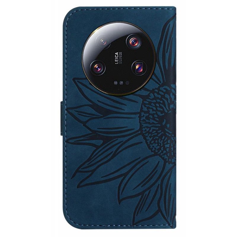 Kožený Kryt Xiaomi 14 Ultra Slunečnicový Vzor S Páskem