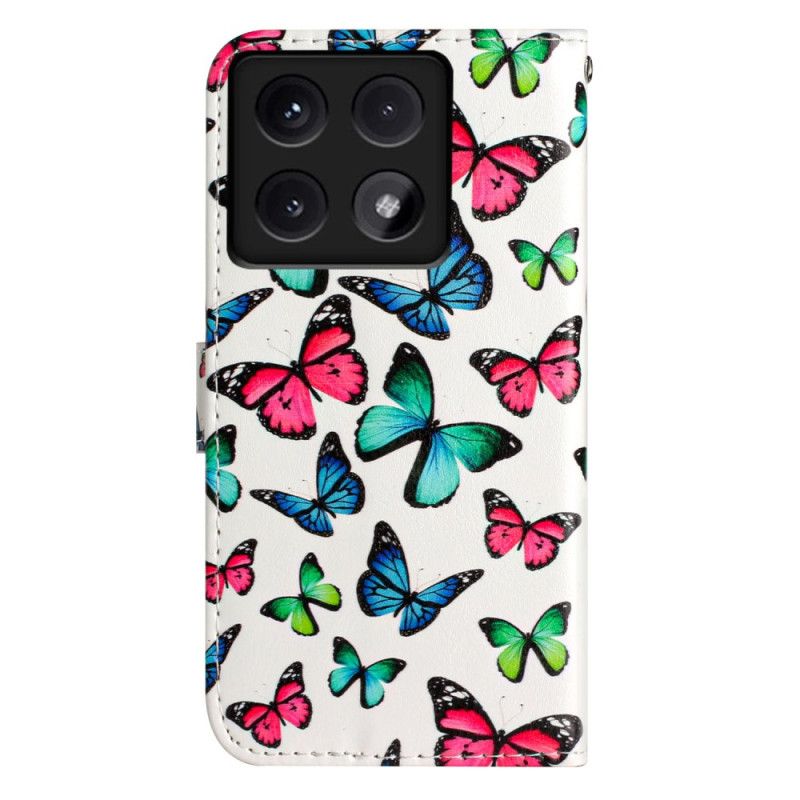 Kožený Kryt Xiaomi 14t Barevní Motýli