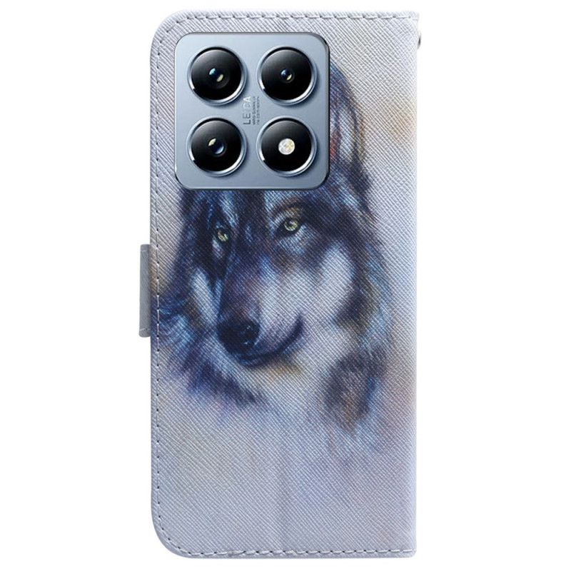 Kožený Kryt Xiaomi 14t Pro Vlčí Akvarel