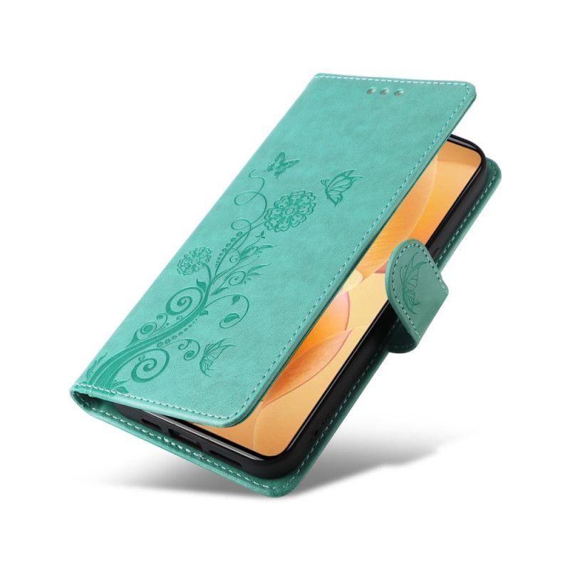 Kožený Kryt Xiaomi 14t Pro Vzor Motýlů A Květin