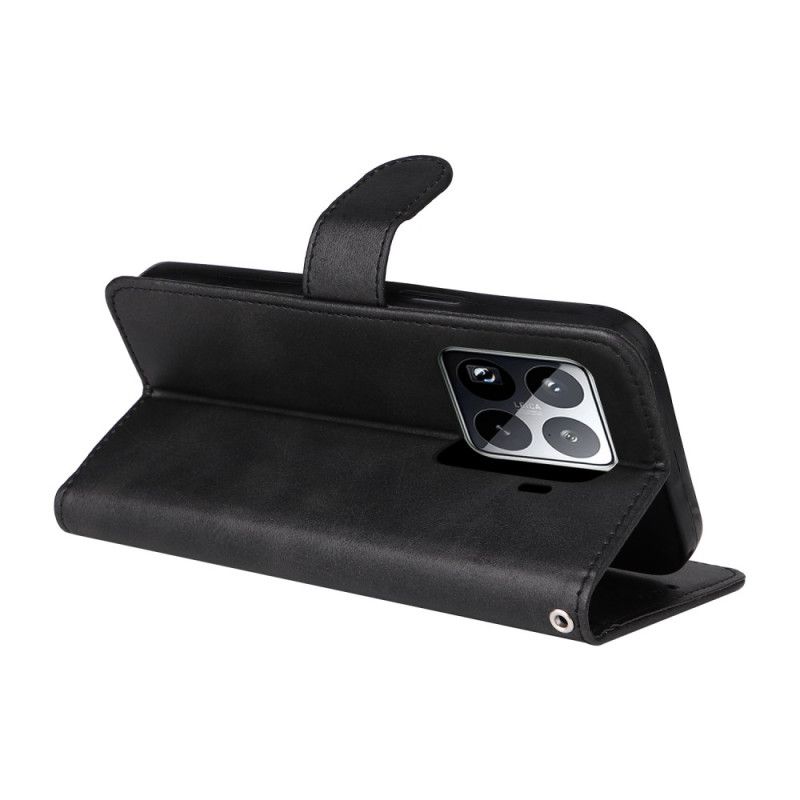 Kožený Kryt Xiaomi 15 Pro Efekt Obyčejné Kůže S Páskem