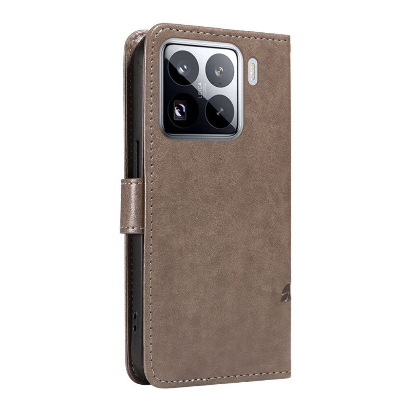 Kožený Kryt Xiaomi 15 Pro Květinový A Motýlí Vzor