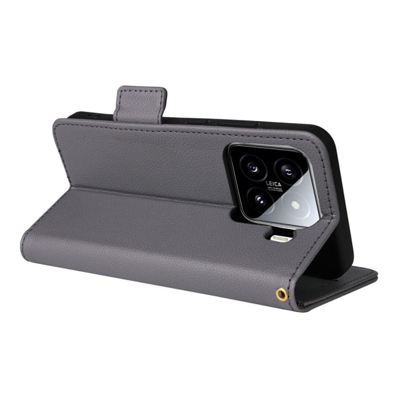 Kožený Kryt Xiaomi 15 Pro Liči Umělá Kůže S Páskem