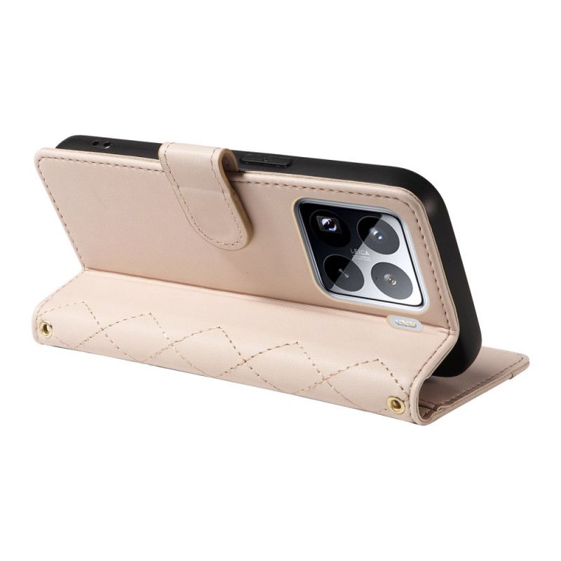 Kožený Kryt Xiaomi 15 Pro Prošívané S Popruhem A Ramenním Popruhem