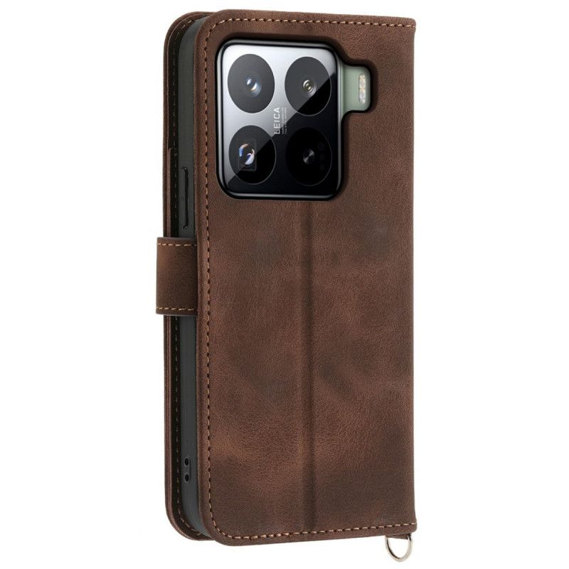 Kožený Kryt Xiaomi 15 Pro Semišový Květinový Vzor S Páskem A Ramenem Popruh