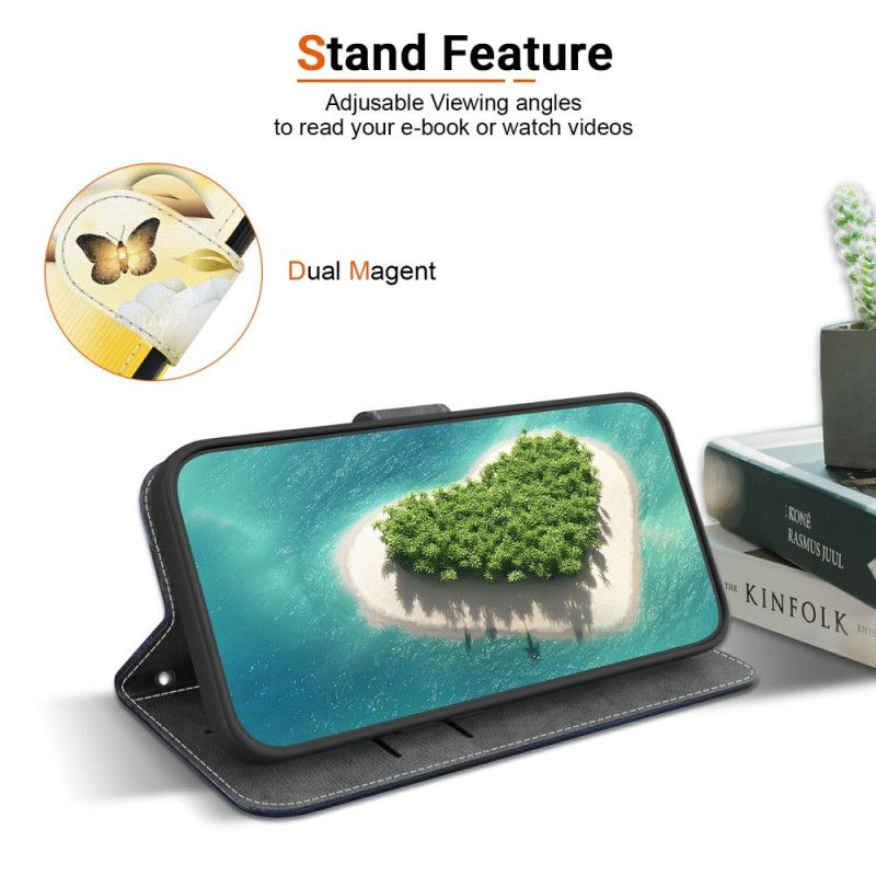 Kožený Kryt Xiaomi 15 Ultra Zlatí Motýli A Bílé Květy