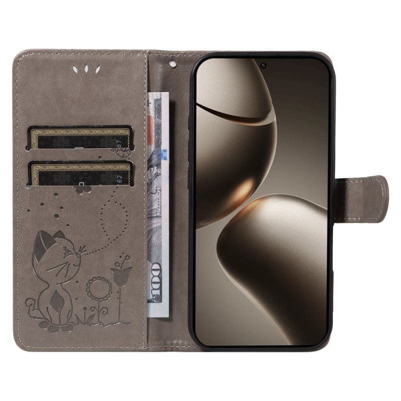 Kožený Kryt Xiaomi 15t Pro Kočka A Včela