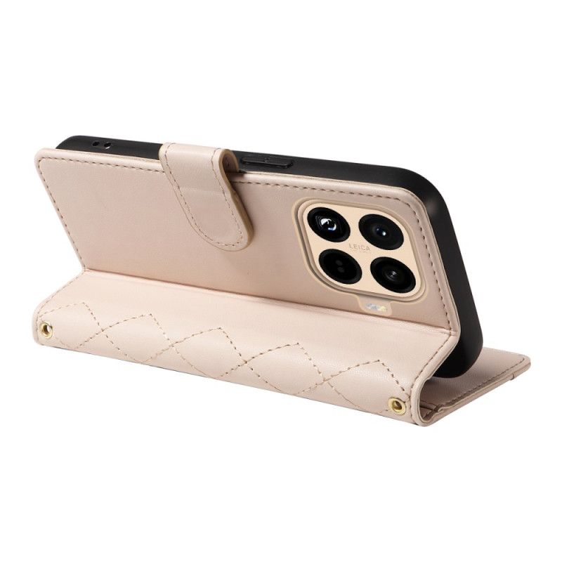 Kožený Kryt Xiaomi 15t Pro Prošívaná S Popruhem A Poutkem Na Rameno