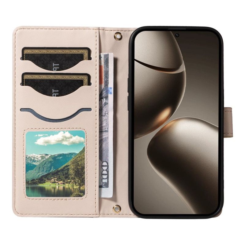 Kožený Kryt Xiaomi 15t Pro Prošívaná S Popruhem A Poutkem Na Rameno