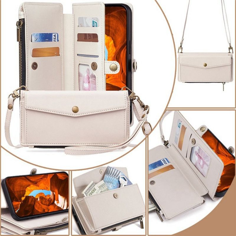 Kožený Kryt Xiaomi 17 Peněženka S Ramenním Popruhem A Šňůrkou Na Zápěstí