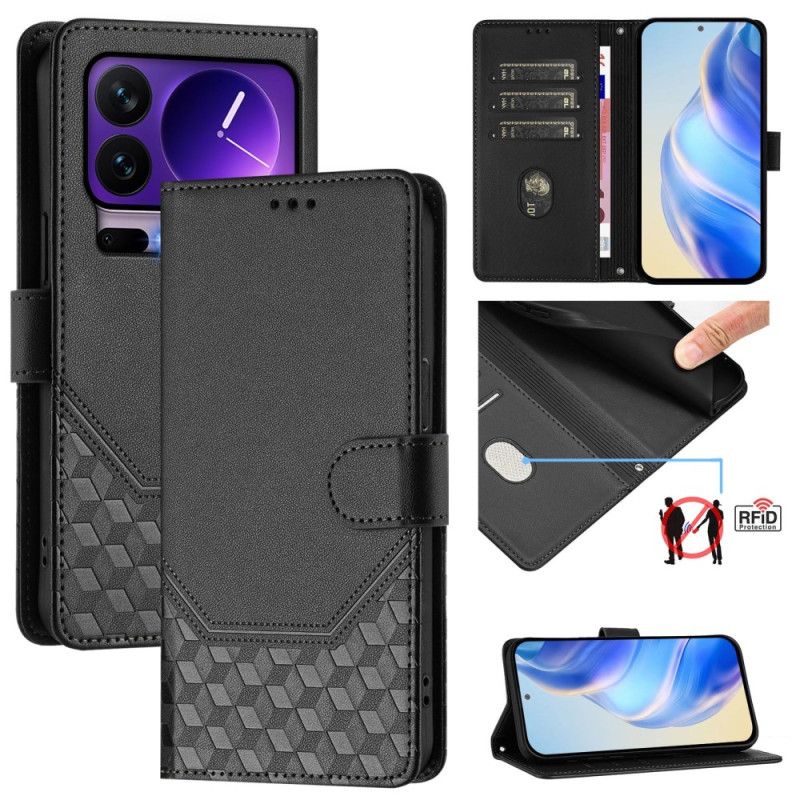 Kožený Kryt Xiaomi 17 Pro Blokování Rfid A Vzor Včelí Plástve