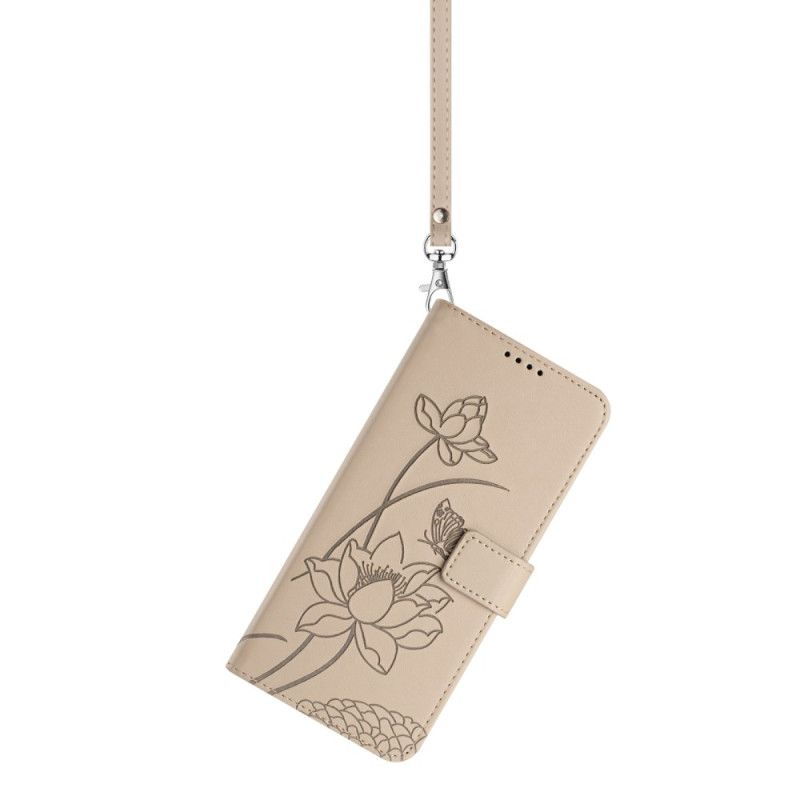 Kožený Kryt Xiaomi 17 Pro Lotosový Vzor Se Šňůrkou Na Krk