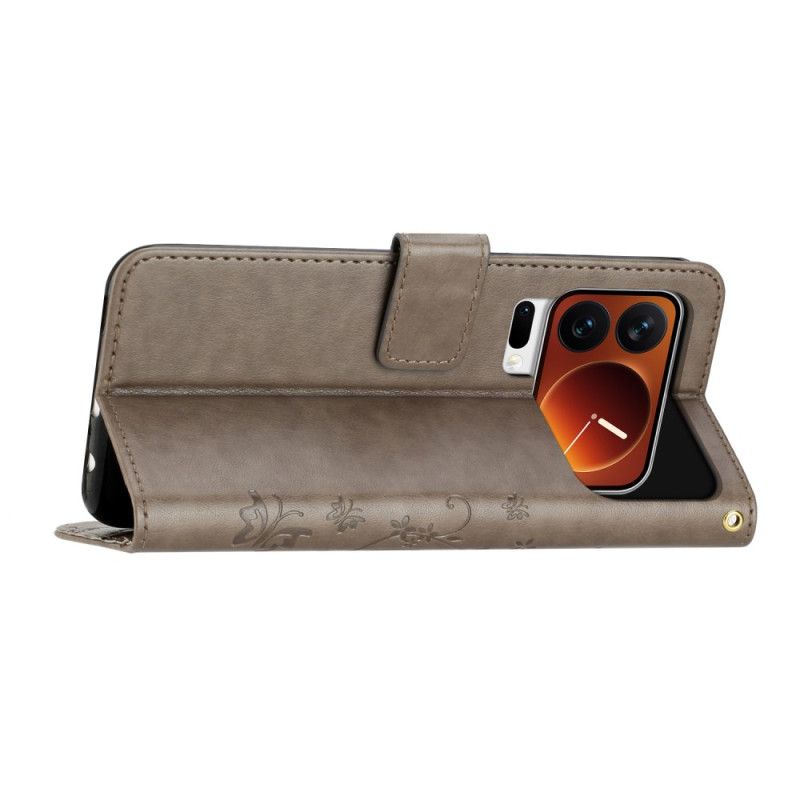 Kožený Kryt Xiaomi 17 Pro Motýli A Květiny