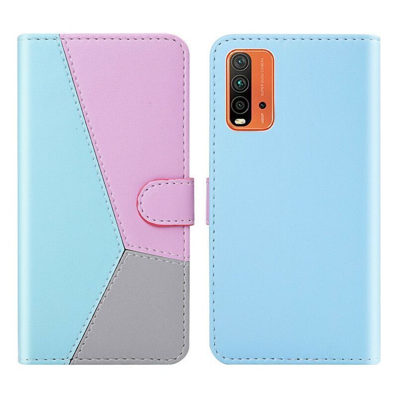 Kožený Kryt Xiaomi Redmi 9t Efekt Tříbarevné Kůže