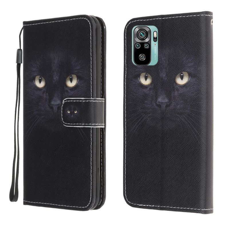 Kožený Kryt Xiaomi Redmi Note 10 / Note 10s Černá Tanga Kočičí Oči