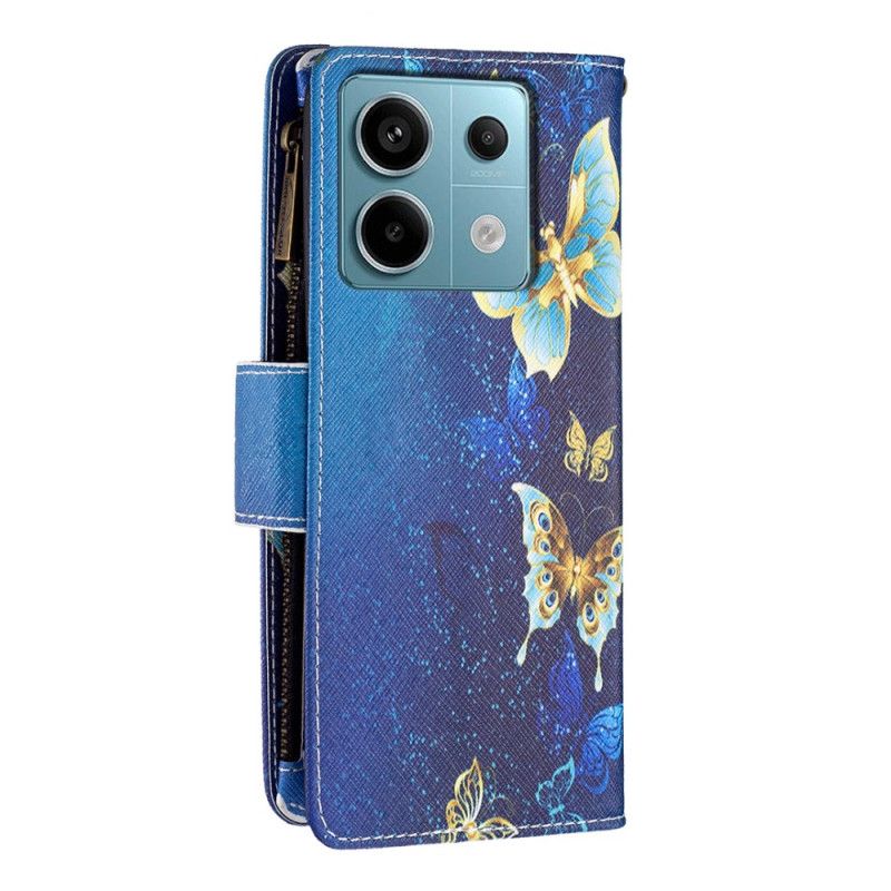 Kožený Kryt Xiaomi Redmi Note 13 Pro 4g Peněženka Se Zlatými Motýlky S Popruhem