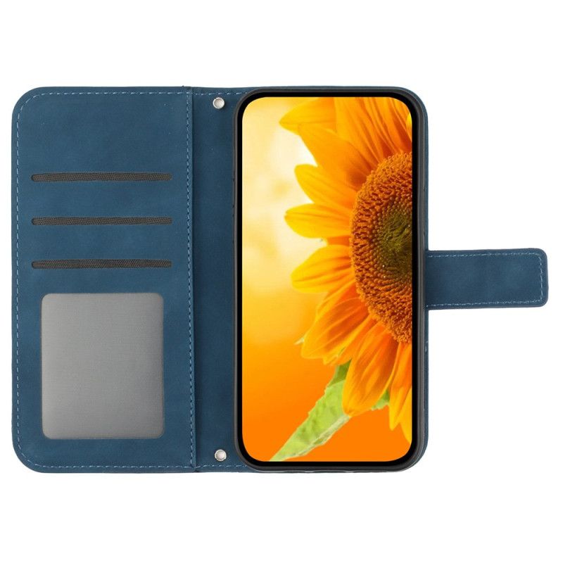 Kožený Kryt Xiaomi Redmi Note 13 Pro 4g Slunečnicový Potisk S Páskem